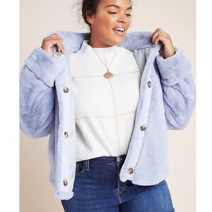 Philosophy Women's Light Blue Faux Fur snap closure Jacket Large #737